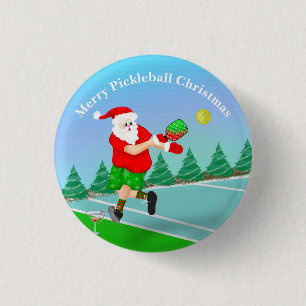 Macaron Rond 2,50 Cm Père Noël drôle jouant au Pickleball Merry Volley