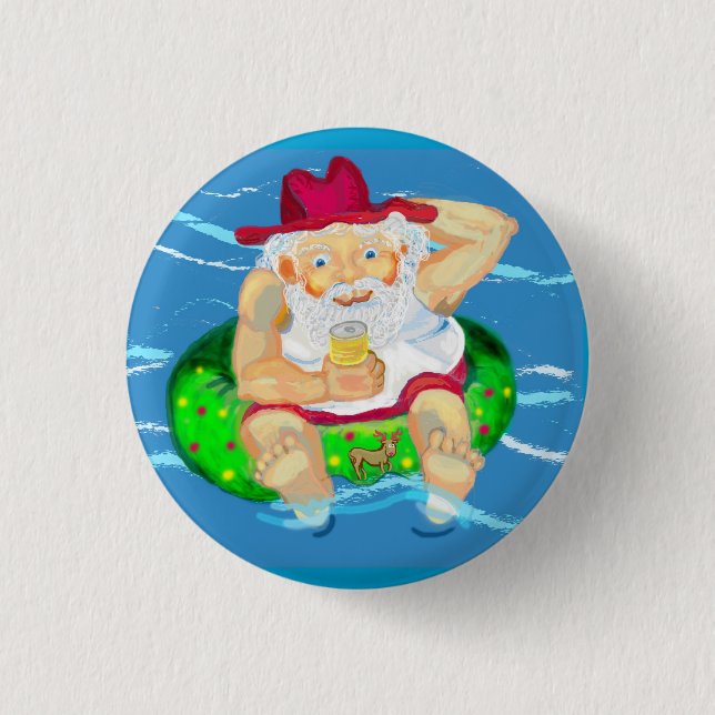 Macaron Rond 2,50 Cm Père Noël en vacances (Devant)