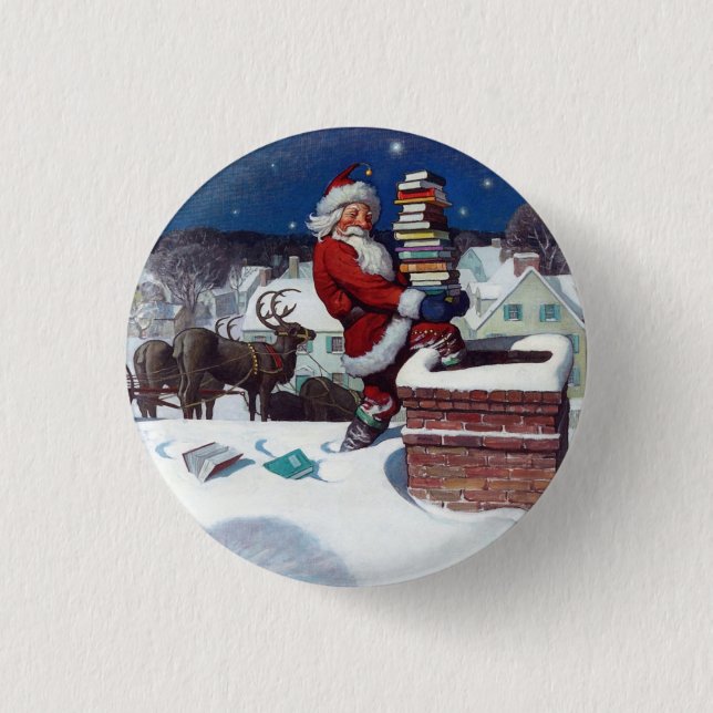 Macaron Rond 2,50 Cm Père Noël Livres à Noël,  (Devant)