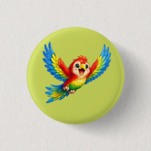 Macaron Rond 2,50 Cm Perroquet mignon aux grands yeux Oiseau coloré heu