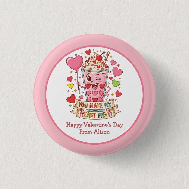 Macaron Rond 2,50 Cm Personalized Cute Milkshake Classroom Valentine (Devant)