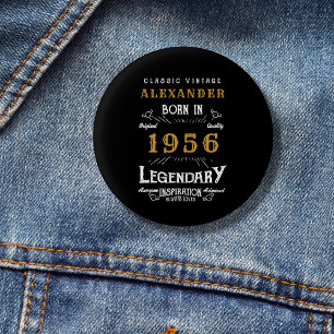 Macaron Rond 2,50 Cm Personnalisé 70e anniversaire Né 1956 Vintage Noir