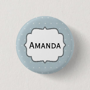 Macaron Rond 2,50 Cm Personnalisé Nametag Pale Bleu Blanc Pois
