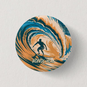 Macaron Rond 2,50 Cm Personnalisé Rétro Honolulu Hawaii Surfer Surf Océ