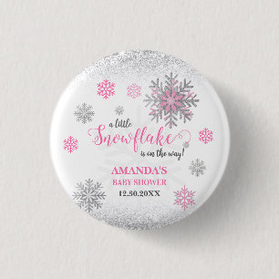Macaron Rond 2,50 Cm Petit flocon de neige Rose Paillettes argentées Ba