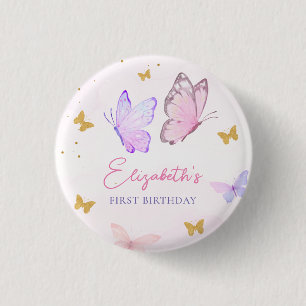 Macaron Rond 2,50 Cm Petit Papillon rose violet or fille Anniversaire