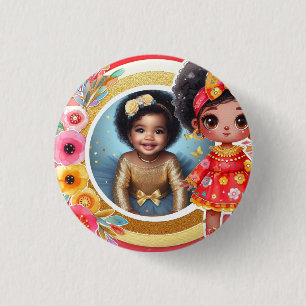 Macaron Rond 2,50 Cm Photo Anniversaire Little Black Fairy Red Gold