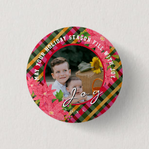 Macaron Rond 2,50 Cm Photo de plaid de Noël Poinsettia Joie