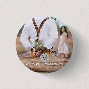 Macaron Rond 2,50 Cm Photo Rustic Collage Monogram NEWLYWEDS WEDDING
