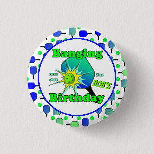 Macaron Rond 2,50 Cm Pickleball Anniversaire Bleu Vert Paddle Ball Beng