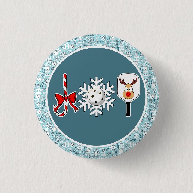 Macaron Rond 2,50 Cm Pickleball Noël Joie Bleu et Blanc Snowballs (Devant)