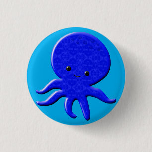 Macaron Rond 2,50 Cm Pieuvre Bleue Mignonne