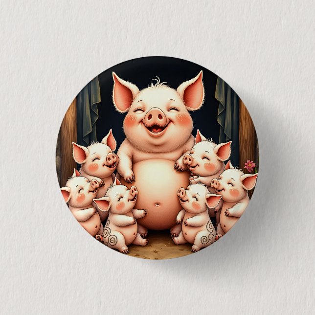 Macaron Rond 2,50 Cm  Pig Art – Mother & Piglets (Devant)