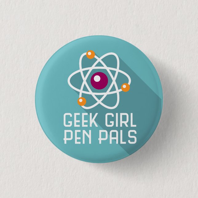 Macaron Rond 2,50 Cm Pin de "atome" de correspondants de fille de geek (Devant)