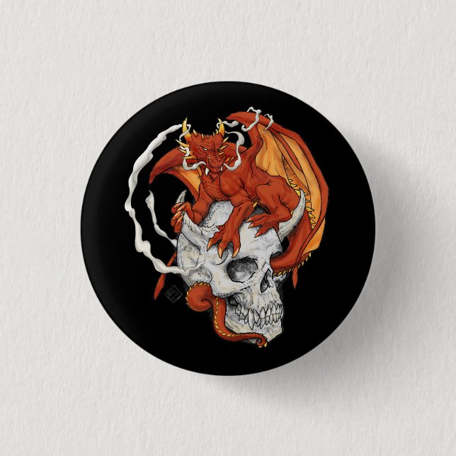 Macaron Rond 2,50 Cm Pin de crâne et de dragon (Devant)