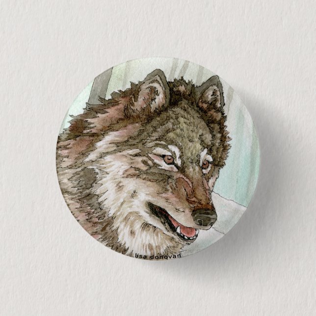 Macaron Rond 2,50 Cm Pin d'illustration de loup gris (Devant)