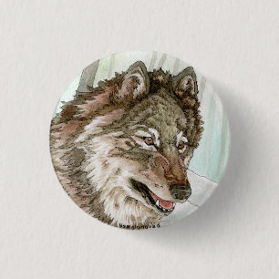 Macaron Rond 2,50 Cm Pin d'illustration de loup gris