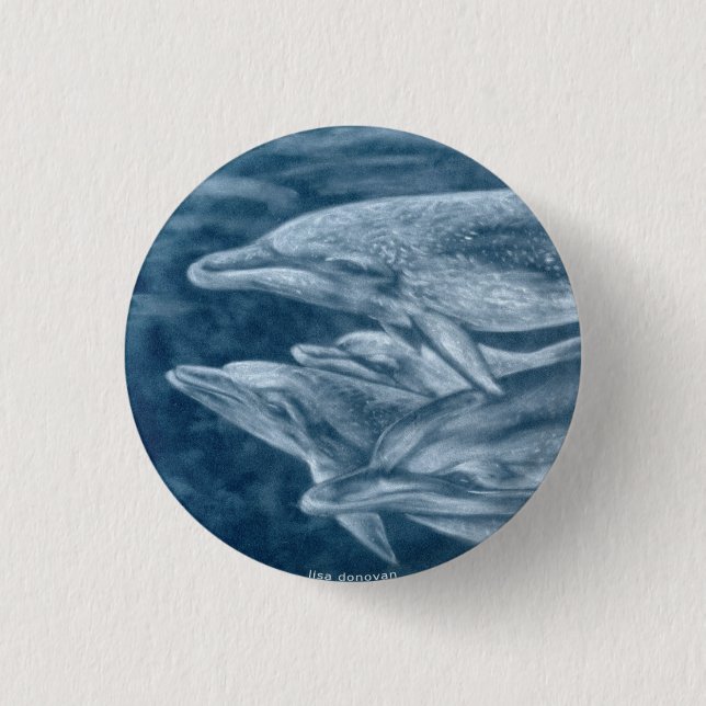 Macaron Rond 2,50 Cm Pin repéré de dauphins (Devant)