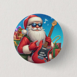 Macaron Rond 2,50 Cm Pin Santa Claus con guitarra Navidad