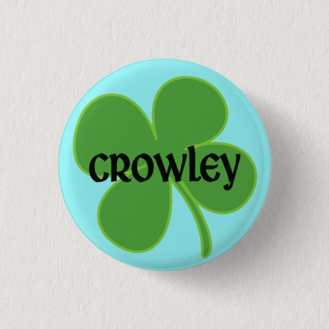 Macaron Rond 2,50 Cm Pin turquoise de Crowley avec le shamrock (Devant)