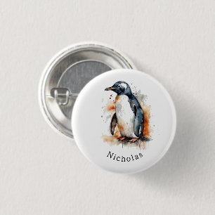 Macaron Rond 2,50 Cm pingouin en aquarelle, personnalisable
