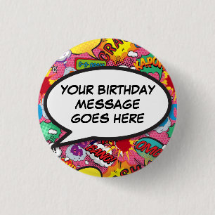 Macaron Rond 2,50 Cm Pink Custom Comic Book Birthday Party Favor