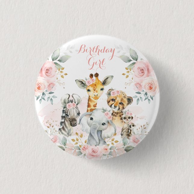 Macaron Rond 2,50 Cm Pink Gold Floral Wild Jungle Safari Anniversaire f (Devant)