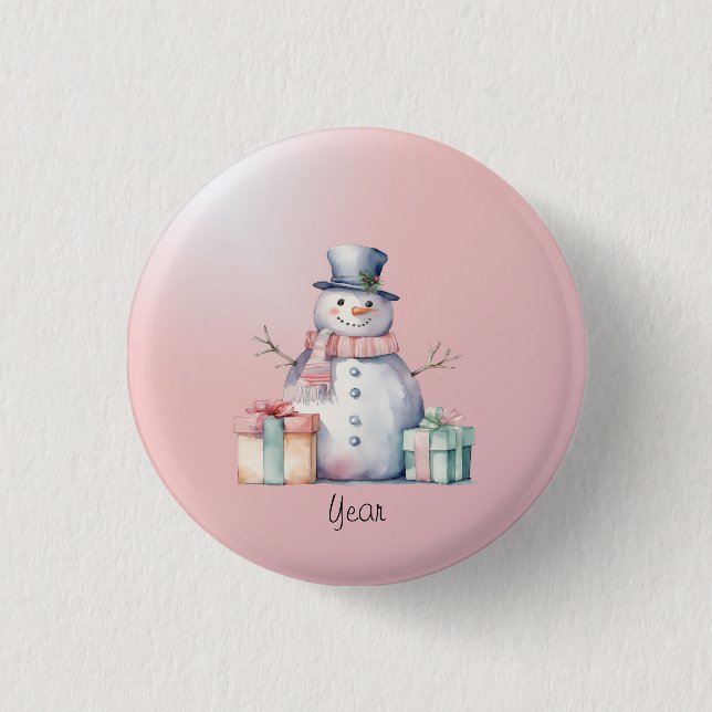 Macaron Rond 2,50 Cm Pink Snowman avec bouton Packages (Devant)
