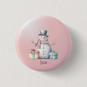 Macaron Rond 2,50 Cm Pink Snowman avec bouton Packages