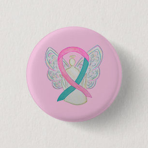 Macaron Rond 2,50 Cm Pins Bouton Angel rose et Turquoise de sensibilisa