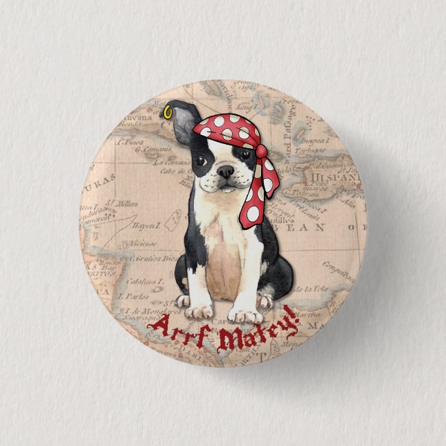 Macaron Rond 2,50 Cm Pirate de Boston Terrier (Devant)