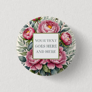 Macaron Rond 2,50 Cm pivoines roses fleurs aquarelle rose