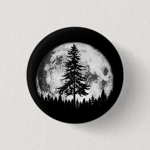 Macaron Rond 2,50 Cm Pleine lune rétro et minimaliste Arbre à pin Vinta