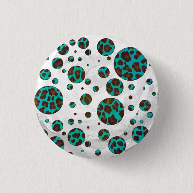 Macaron Rond 2,50 Cm Points Leopard Brown et Turquoise PrintPolka (Devant)