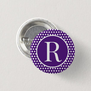 Macaron Rond 2,50 Cm Pois classique violet lettre initiale personnalisé