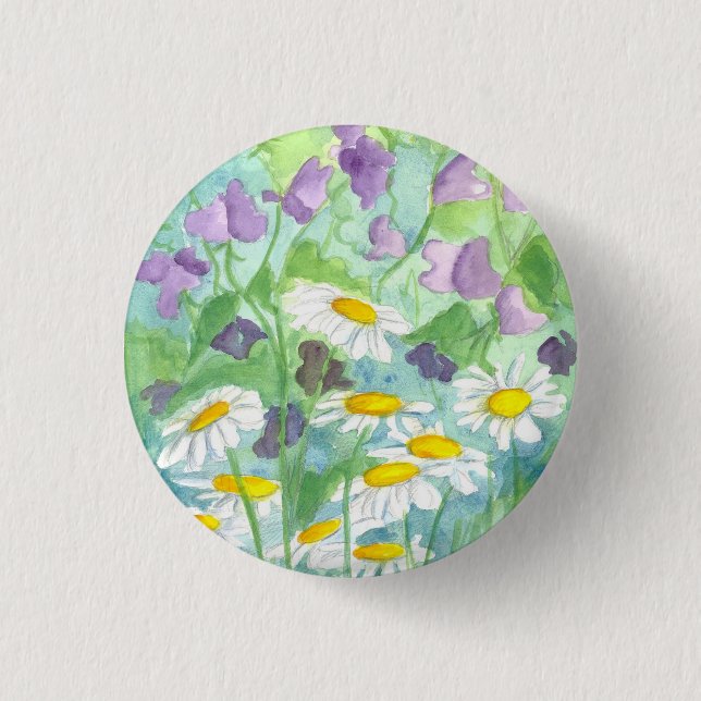 Macaron Rond 2,50 Cm Pois doux pourpres Fleurs margueuses (Devant)