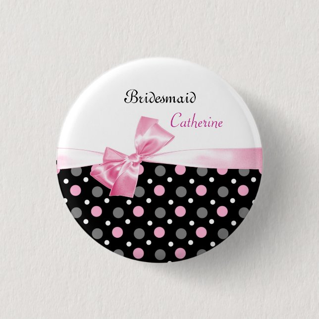 Macaron Rond 2,50 Cm Pois noir, rose, blanc épousant la demoiselle (Devant)