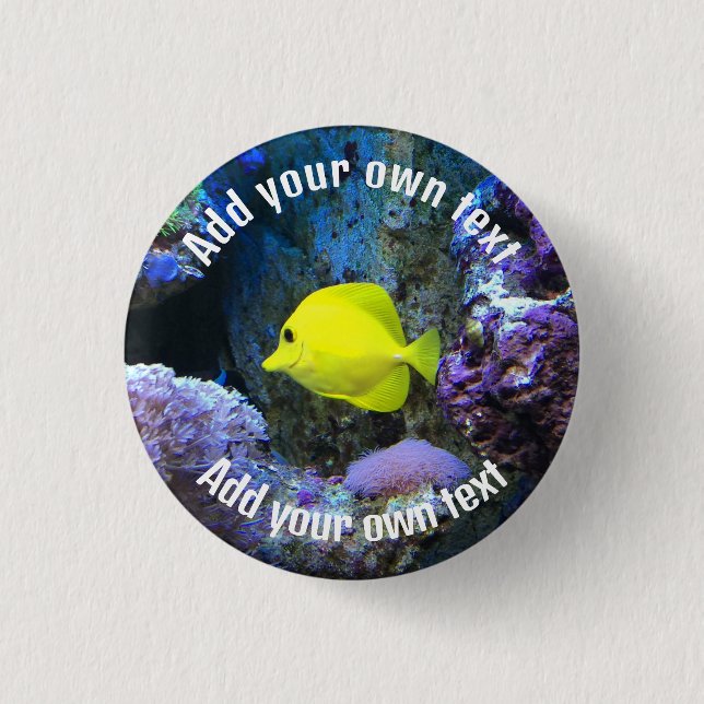 Macaron Rond 2,50 Cm Poisson jaune et corail Texte personnalisé (Devant)