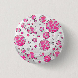 Macaron Rond 2,50 Cm Poka Dot Vache rose et blanc