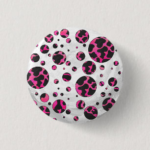 Macaron Rond 2,50 Cm Polka Dot Cow Hot Rose et Black Print