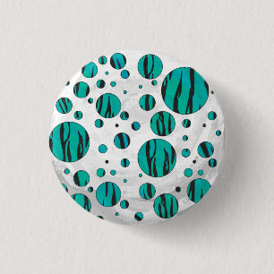 Macaron Rond 2,50 Cm Polka Dot Tiger noir et Turquoise