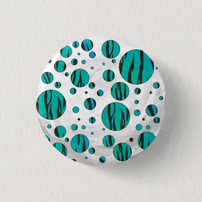 Macaron Rond 2,50 Cm Polka Dot Tiger noir et Turquoise (Devant)