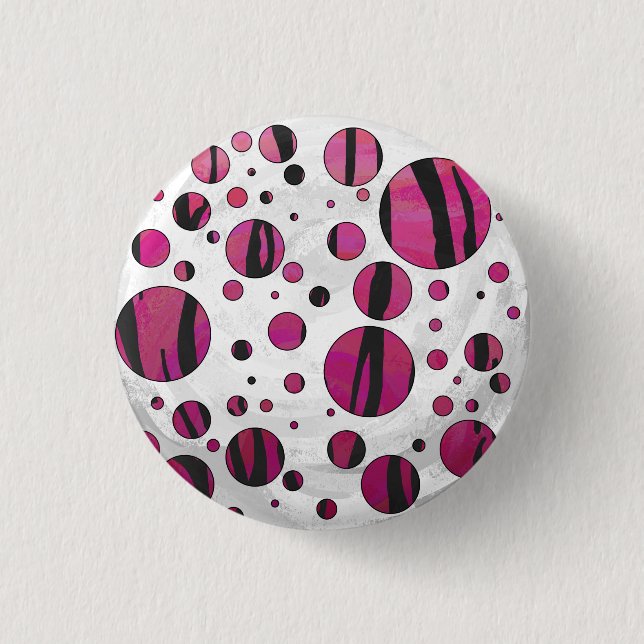 Macaron Rond 2,50 Cm Polka Dot Tiger rose chaud et noir (Devant)