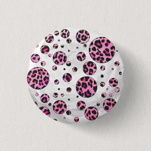 Macaron Rond 2,50 Cm Polka Leopard Pot noir et rose chaud