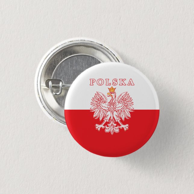Macaron Rond 2,50 Cm Polska Avec Aigle Rouge Polonais (Devant & derrière)
