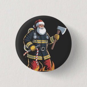 Macaron Rond 2,50 Cm Pompier Camion de pompiers Arbre de Noël Père Noël