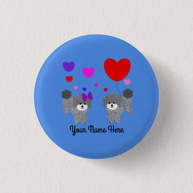 Macaron Rond 2,50 Cm Poodle gris Valentine #2 Bouton (Devant)