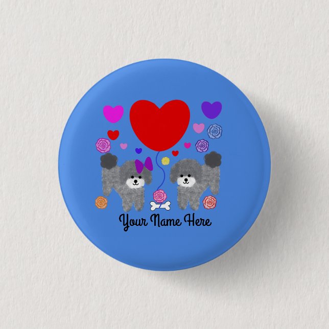 Macaron Rond 2,50 Cm Poodle gris Valentine #3 Bouton (Devant)