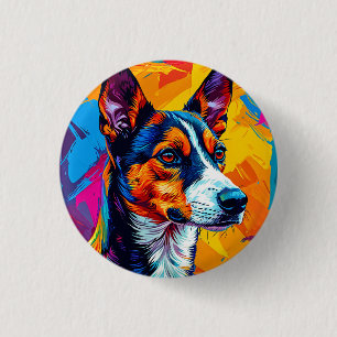 Macaron Rond 2,50 Cm Portrait de chien Basenji abstrait