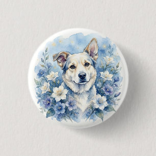 Macaron Rond 2,50 Cm Portrait de chien floral botanique à l'aquarelle